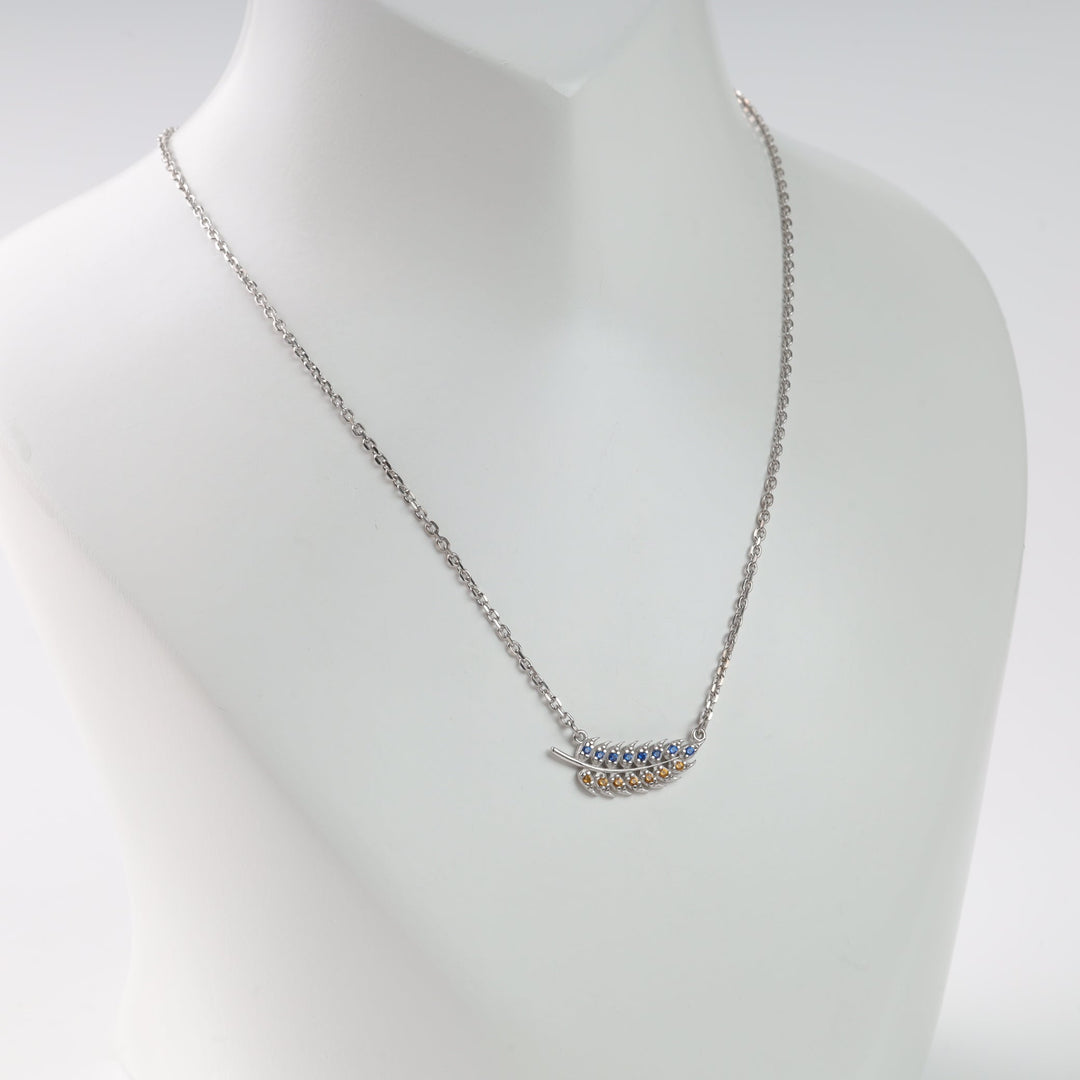 Silver 925 Wheat Pendant Necklace with Blue and Yellow Zirconia | Ukrainian Jewelry