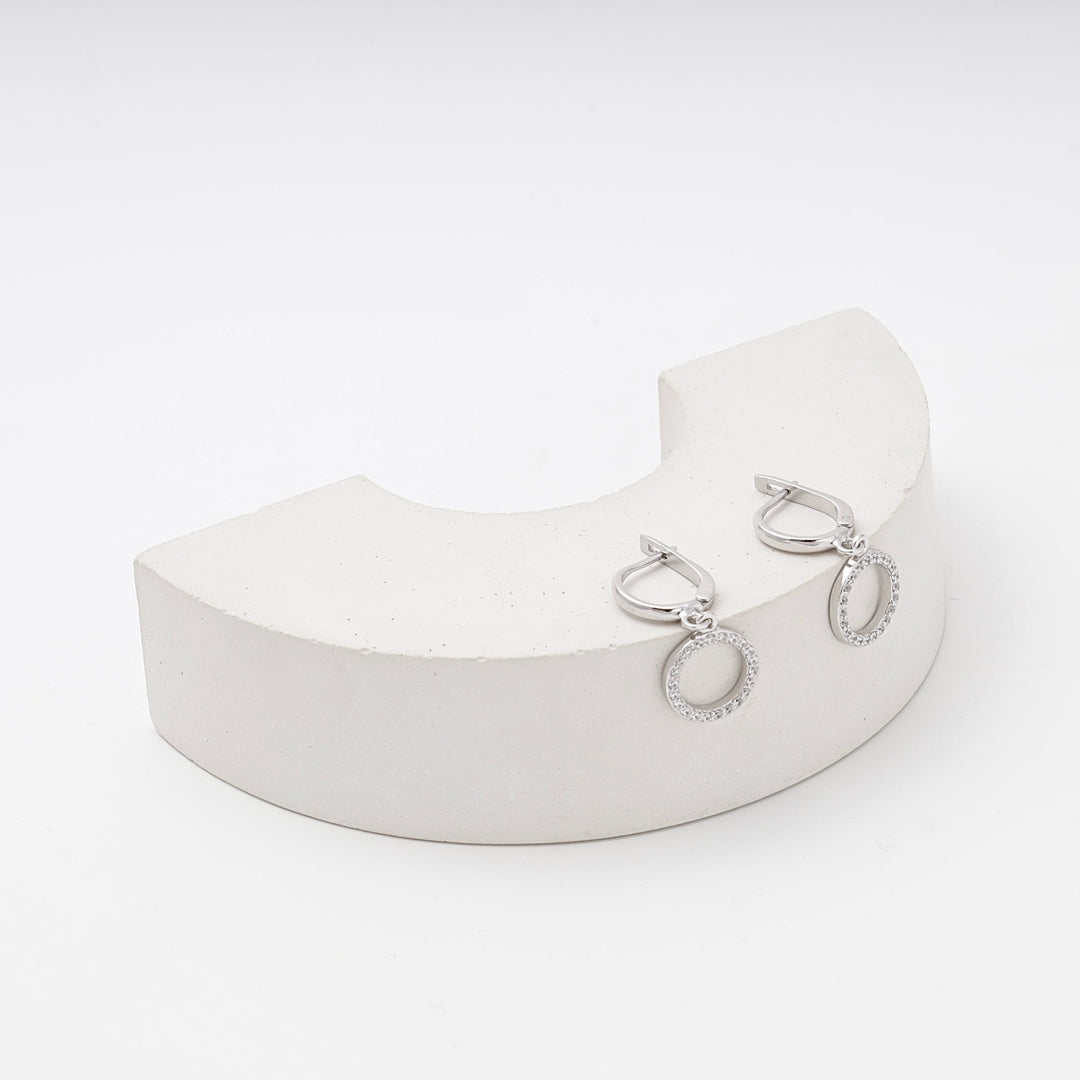Silver 925 Circle Drop Earrings with Cubic Zirconia | Ukrainian Jewelry