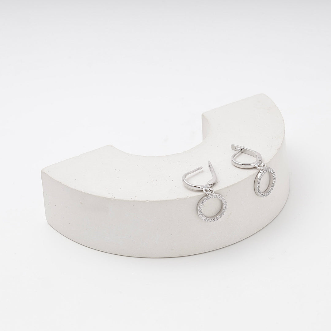 Silver 925 Circle Drop Earrings with Cubic Zirconia | Ukrainian Jewelry