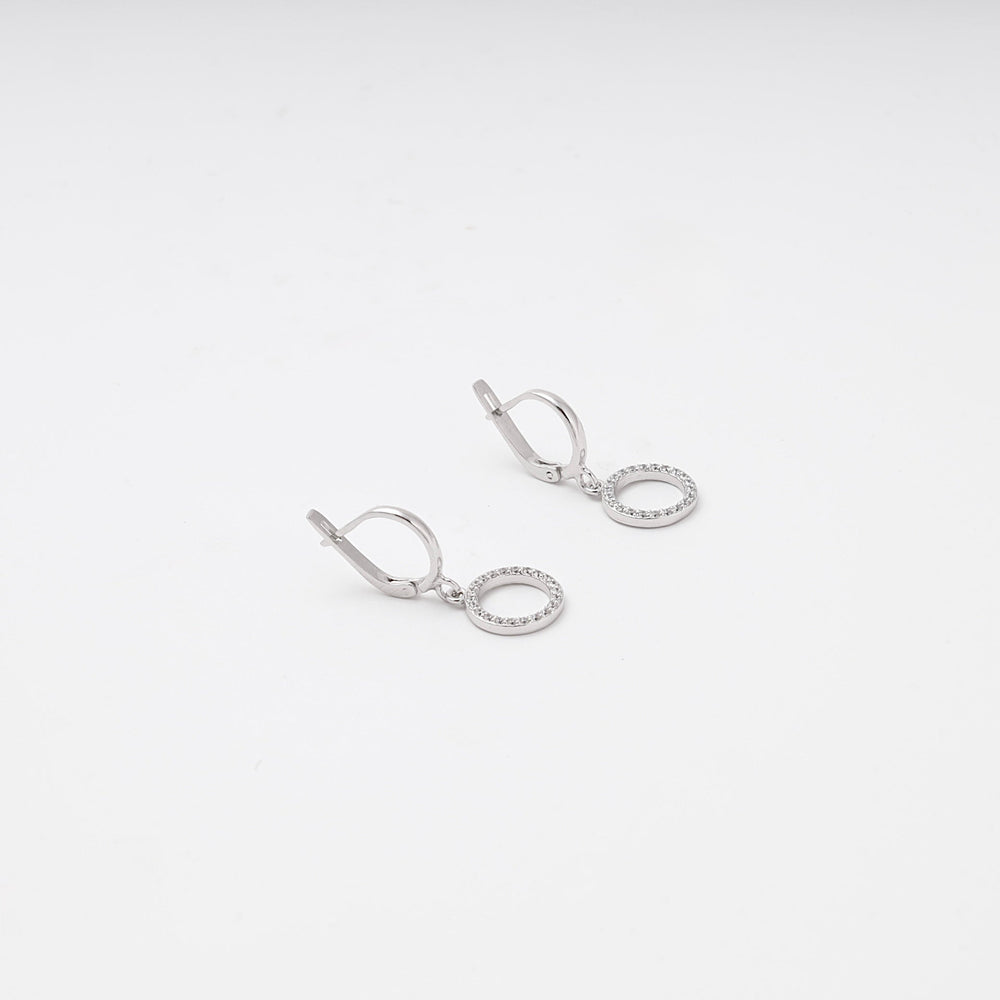 Silver 925 Circle Drop Earrings with Cubic Zirconia | Ukrainian Jewelry