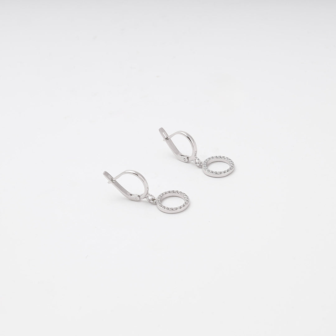 Silver 925 Circle Drop Earrings with Cubic Zirconia | Ukrainian Jewelry