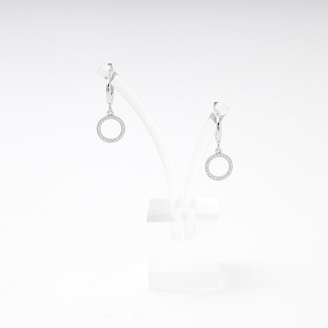 Silver 925 Circle Drop Earrings with Cubic Zirconia | Ukrainian Jewelry