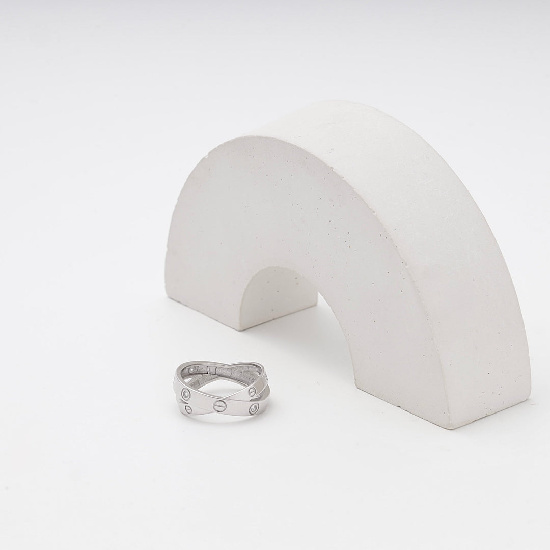 Silver 925 Crossover Love Ring with CZ Accents | Ukrainian Jewelry