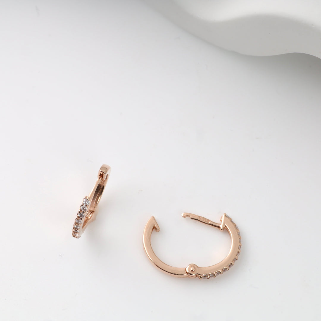 Kids hoop earrings with cubic zirconia | 14 K Rose Gold (585)