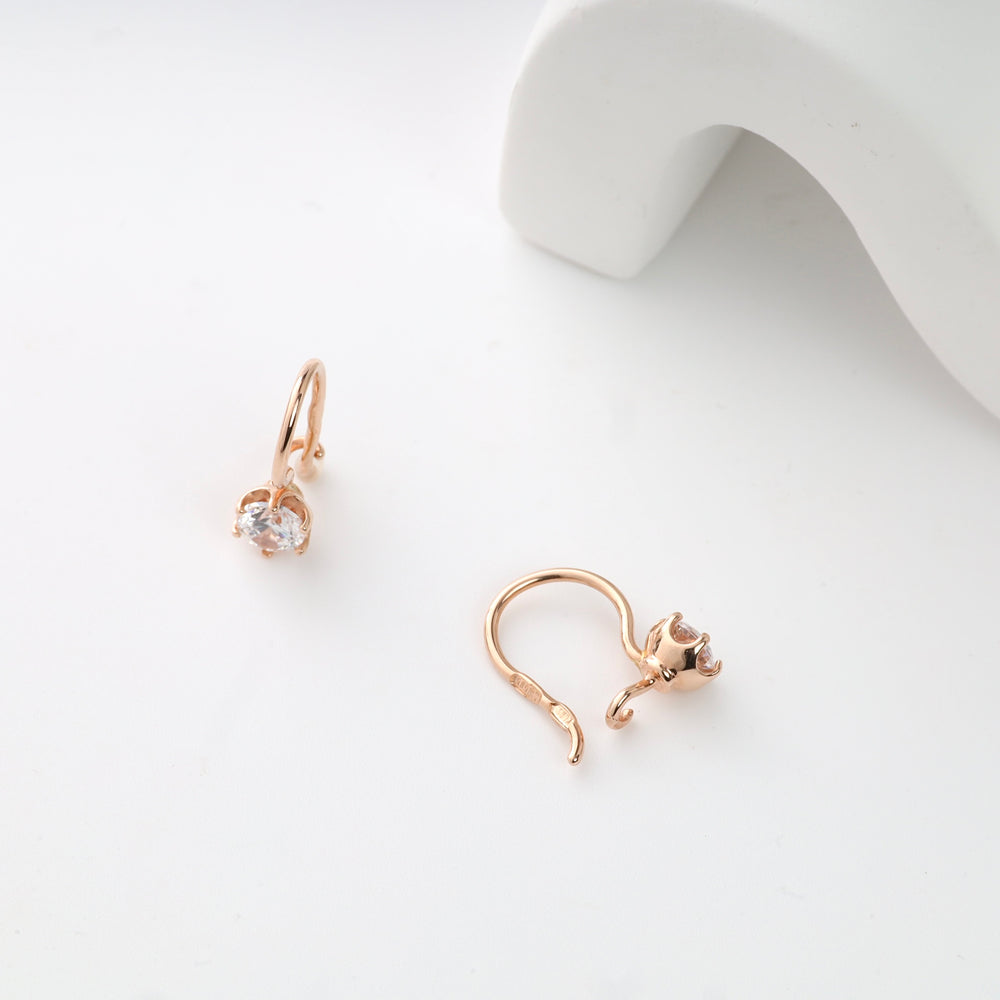Kids Leverback Earrings with cubic zirconia stones | 14K Rose Gold (585)
