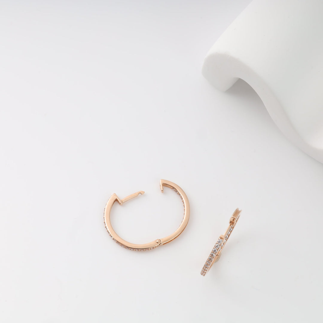 Rose Gold Hoop Earrings with Cubic Zirconia | Ukrainian Jewelry
