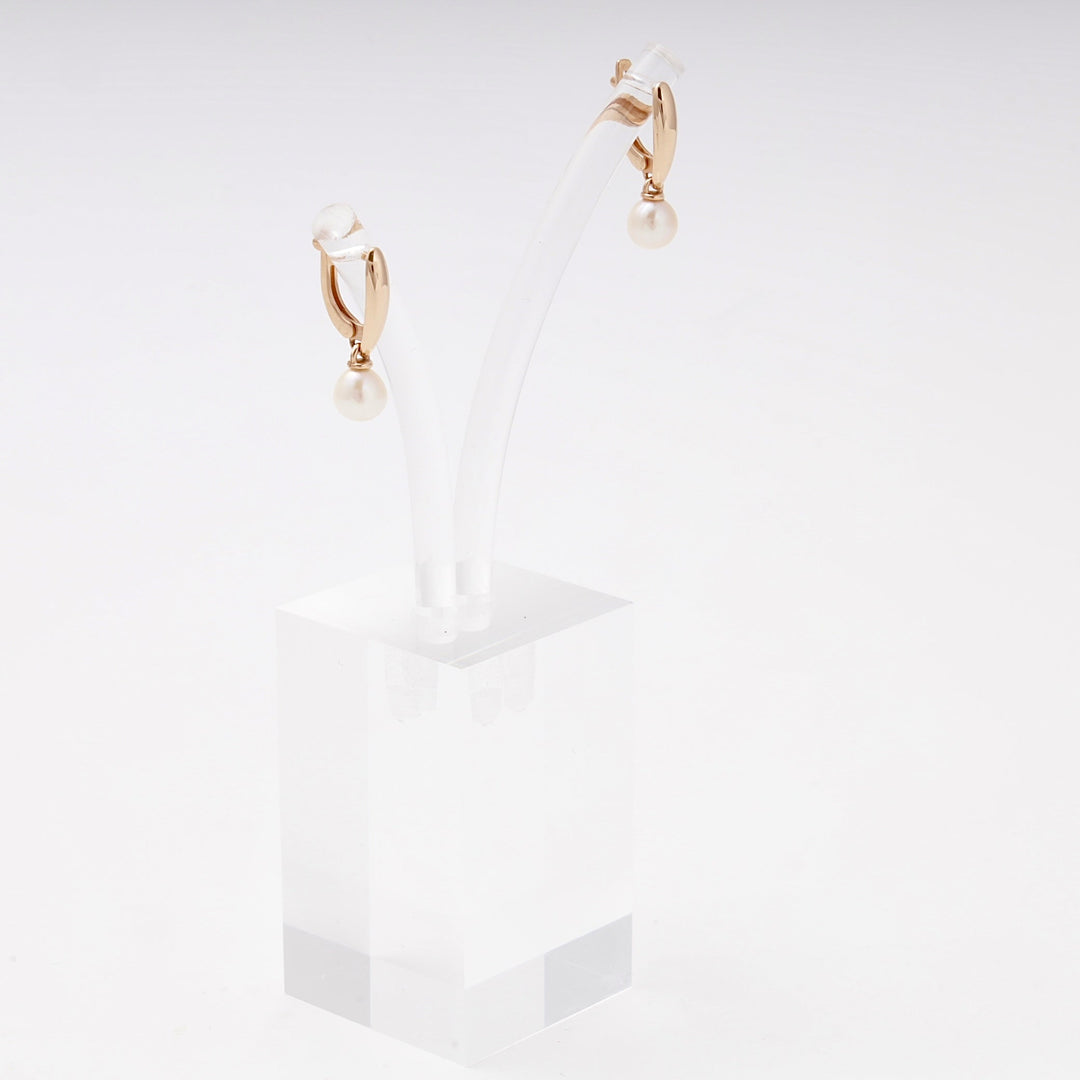 Rose Gold 585 Drop Earrings with Cultured Pearl | Ukrainian Jewelry