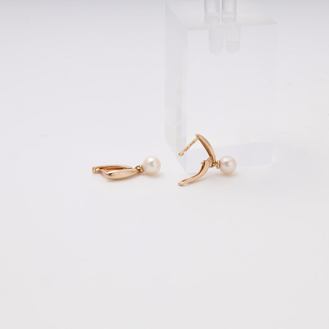 Rose Gold 585 Drop Earrings with Cultured Pearl | Ukrainian Jewelry