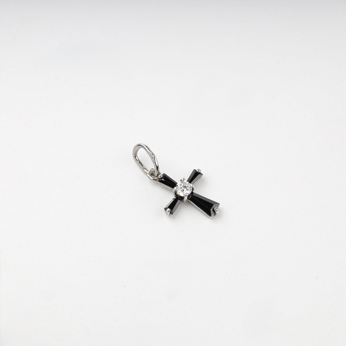 Silver 925 Black and Clear Cubic Zirconia Cross Pendant | Ukrainian Jewelry