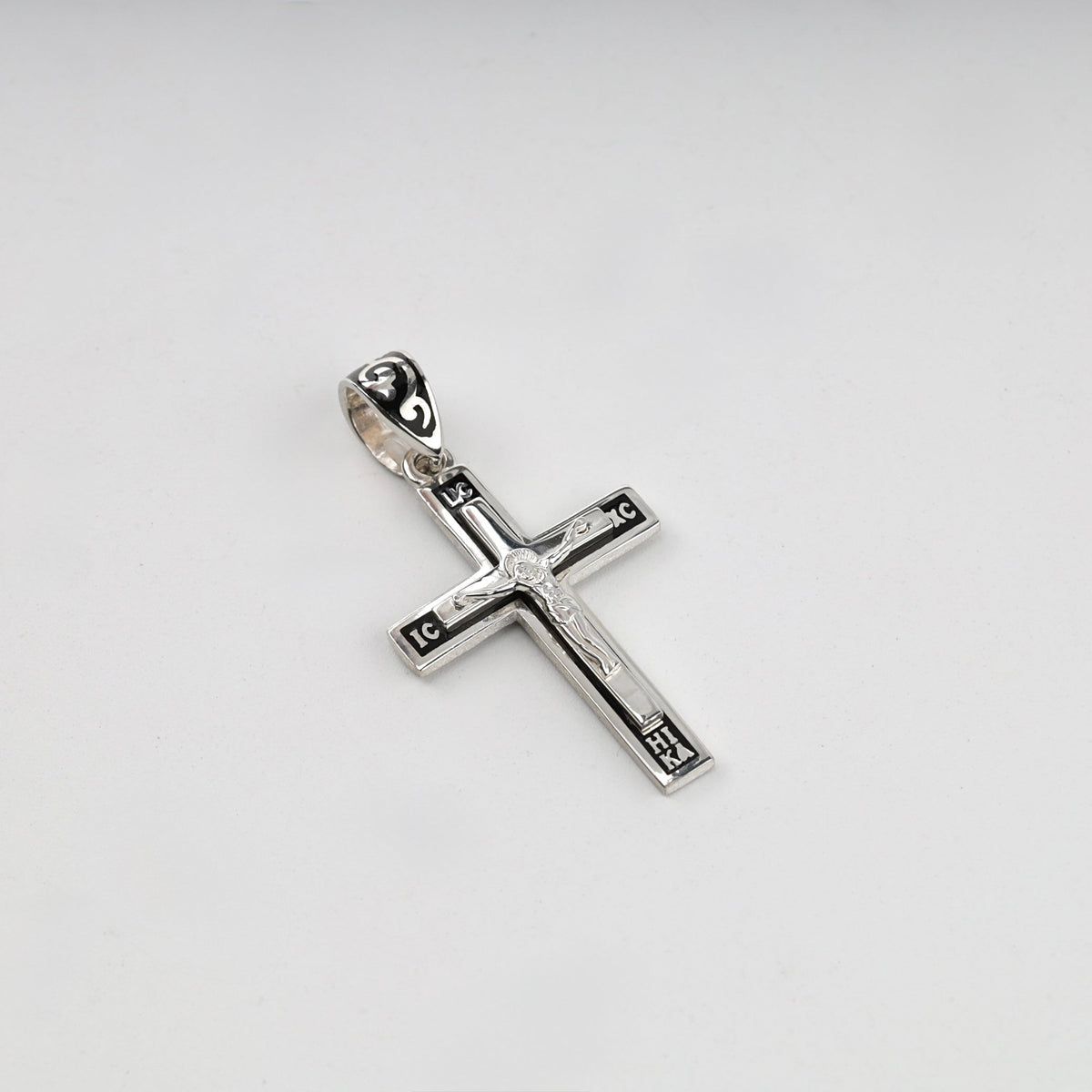 Silver 925 Black Enamel Orthodox Crucifix Pendant | Ukrainian Jewelry