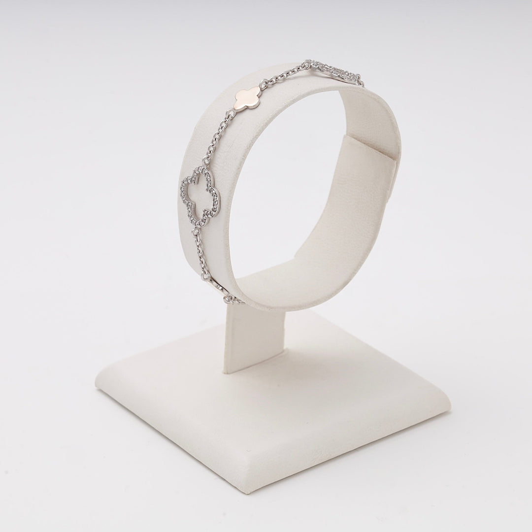 Silver 925 Station Bracelet with CZ Clover and Rose Gold Charms | Ukrainian Jewelry