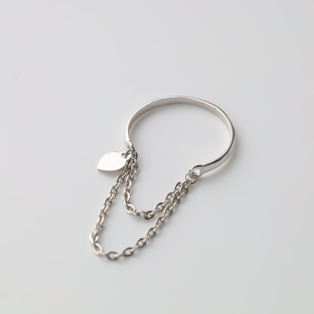 Silver 925 Open Ring with Chain and Heart Charm | Ukrainian Jewelry