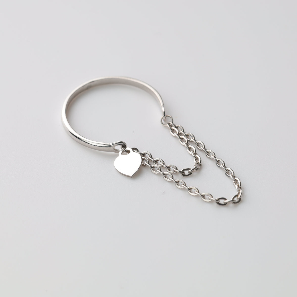 Silver 925 Open Ring with Chain and Heart Charm | Ukrainian Jewelry