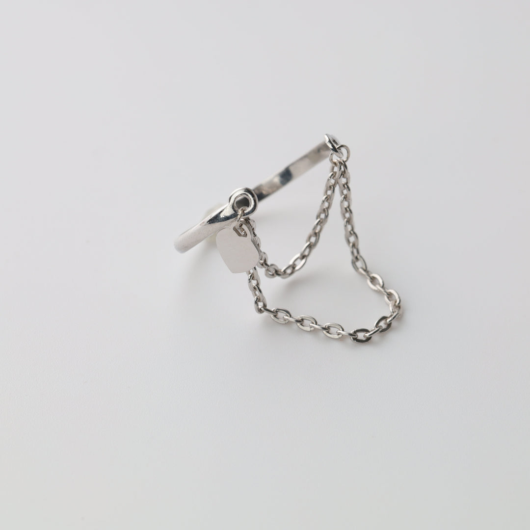 Silver 925 Open Ring with Chain and Heart Charm | Ukrainian Jewelry