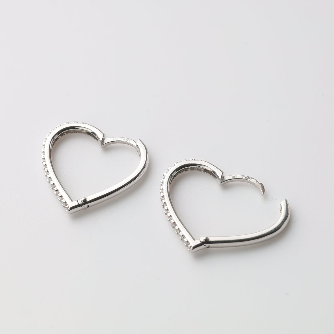 Silver 925 Heart Huggie Earrings with Cubic Zirconia | Ukrainian Jewelry