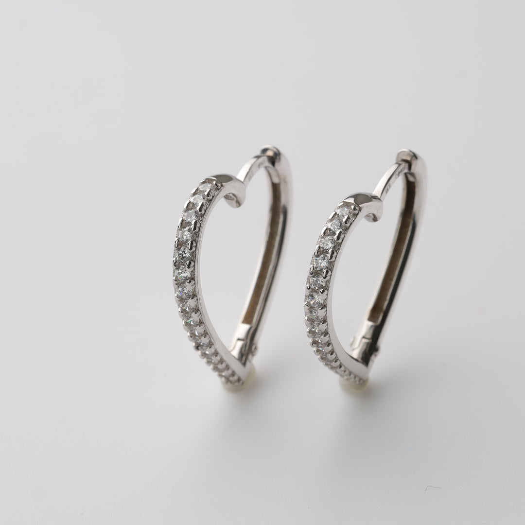 Silver 925 Heart Huggie Earrings with Cubic Zirconia | Ukrainian Jewelry