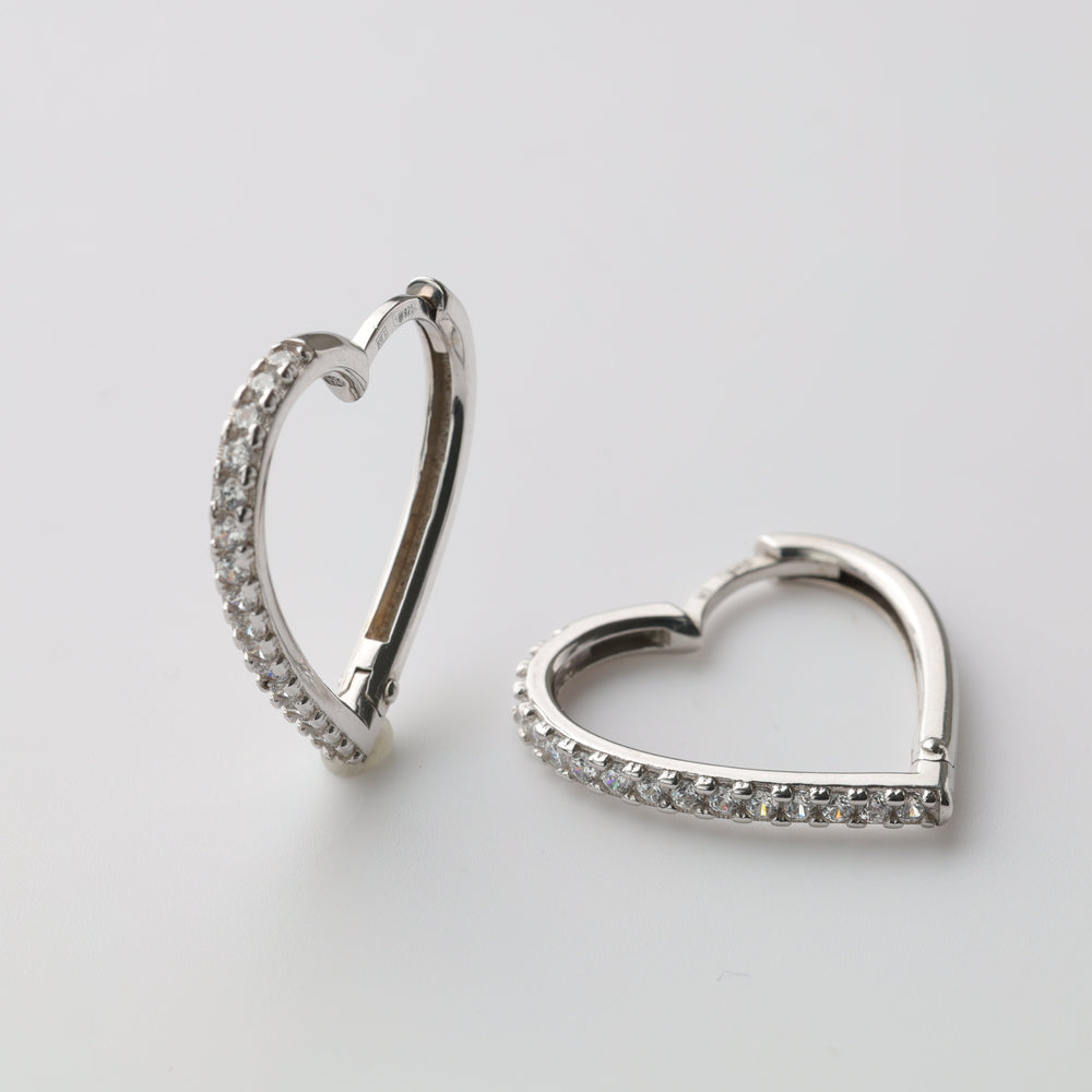 Silver 925 Heart Huggie Earrings with Cubic Zirconia | Ukrainian Jewelry