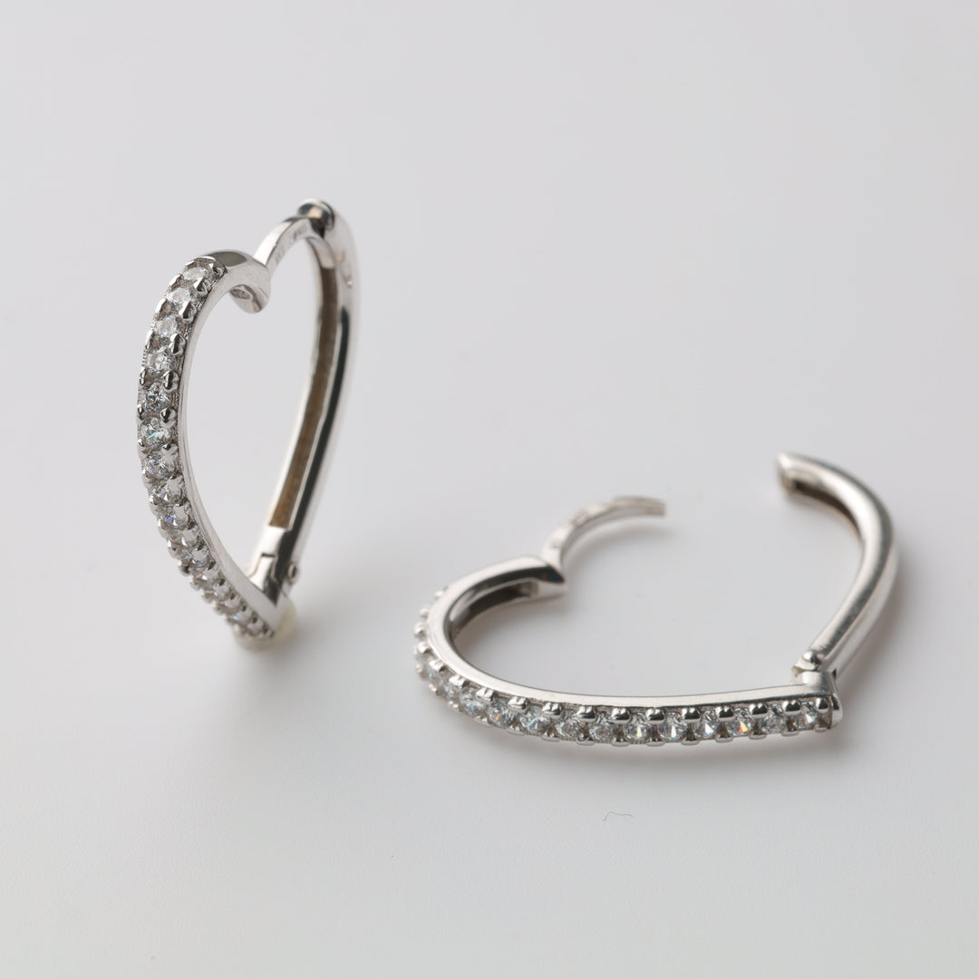 Silver 925 Heart Huggie Earrings with Cubic Zirconia | Ukrainian Jewelry