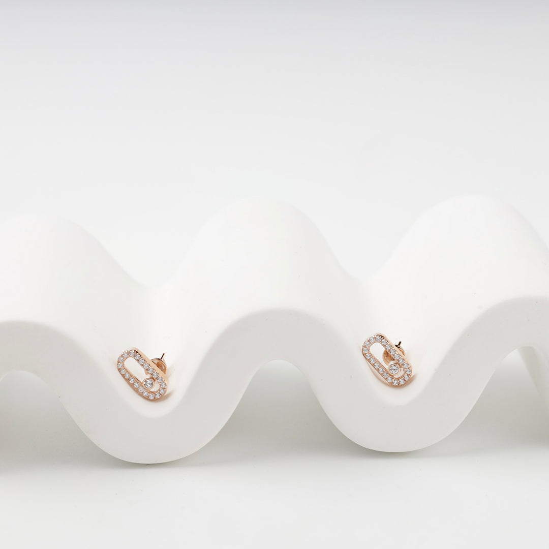 Geometric Link Stud Earrings with Cubic Zirconia | 14K Rose Gold (585) — front view
