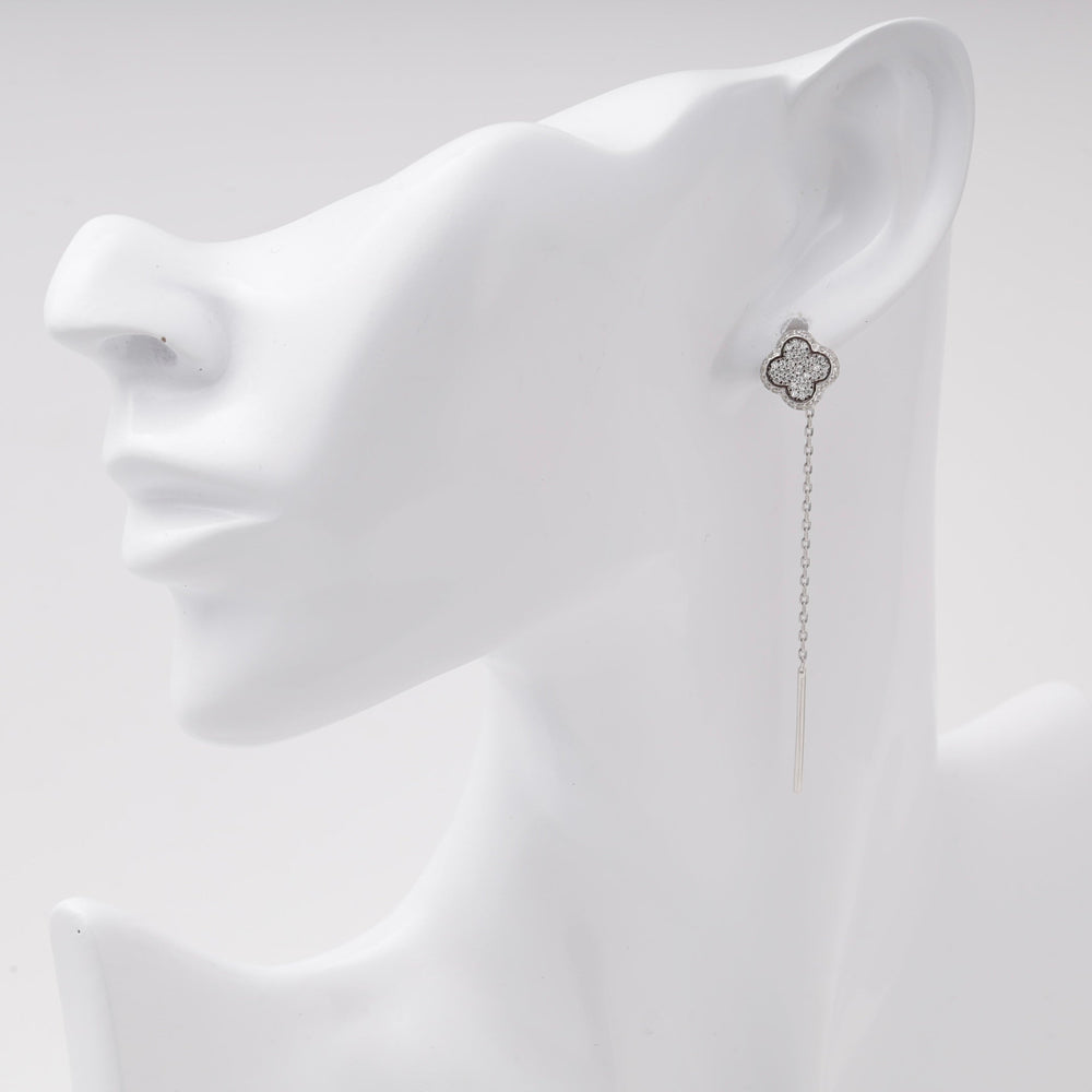 Silver 925 Clover CZ Threader Earrings | Ukrainian Jewelry