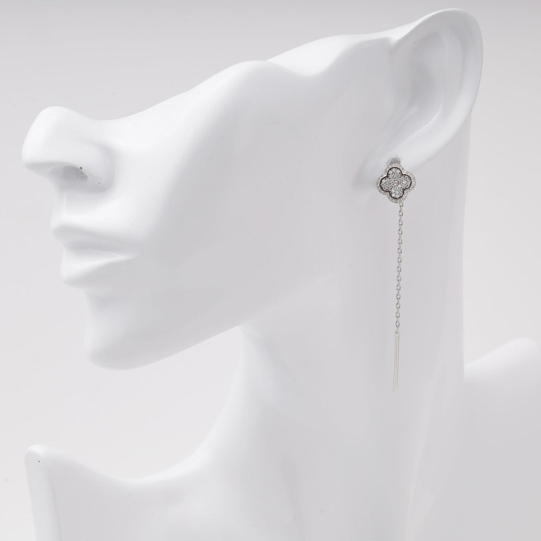Silver 925 Clover CZ Threader Earrings | Ukrainian Jewelry