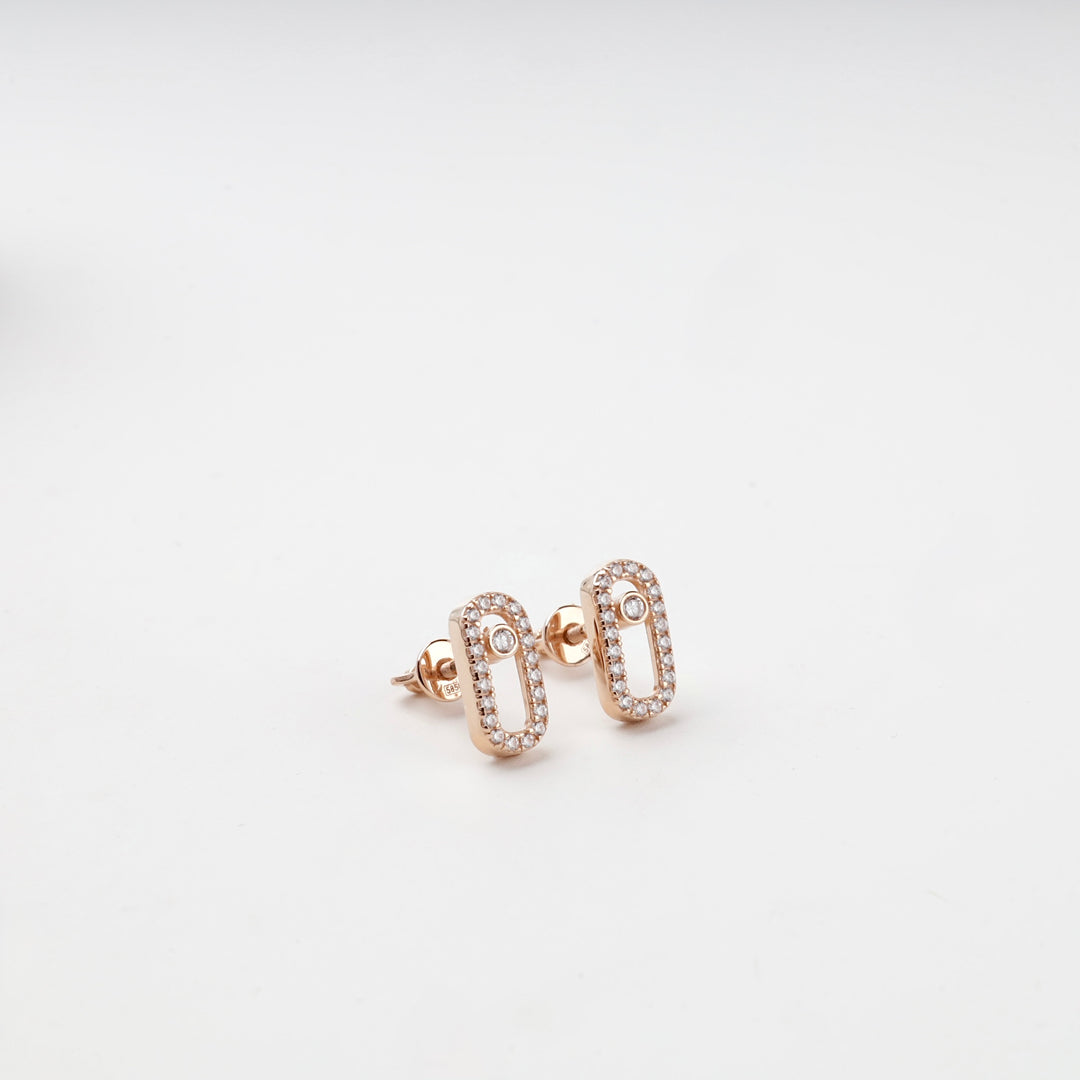 Geometric Link Stud Earrings with Cubic Zirconia | 14K Rose Gold (585) — back view