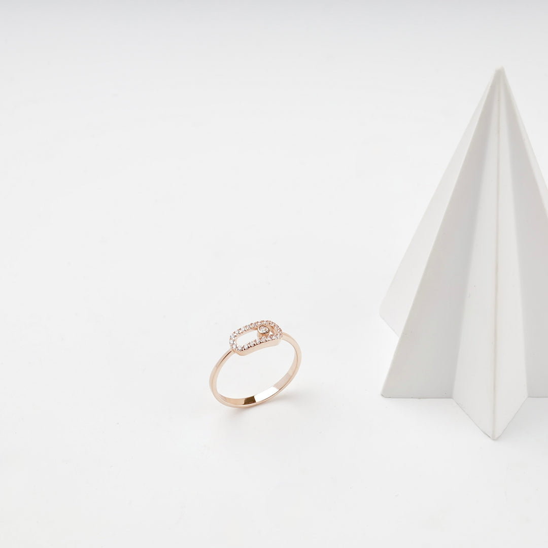 Rectangular Halo Ring with Cubic Zirconia | 14K Rose Gold (585) — front view