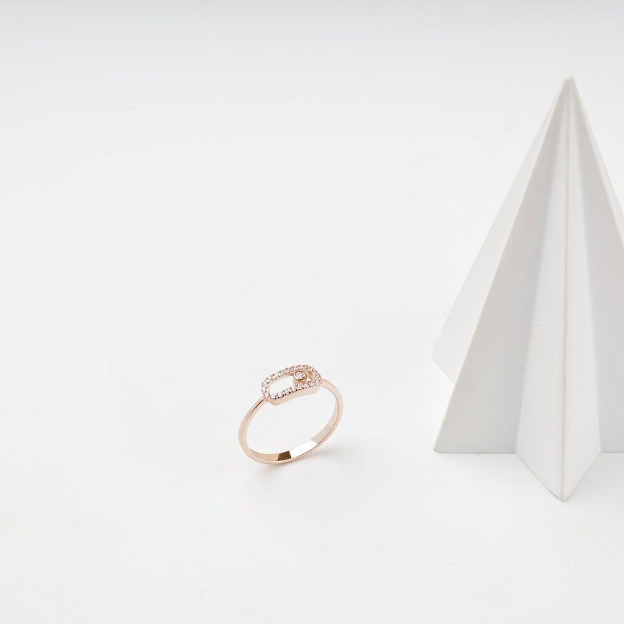 Rectangular Halo Ring with Cubic Zirconia | 14K Rose Gold (585) — front view