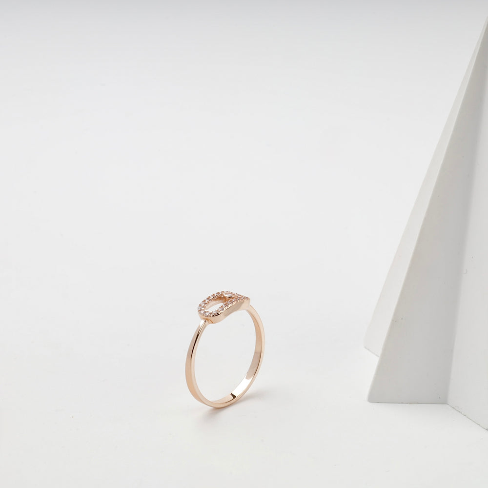 Rectangular Halo Ring with Cubic Zirconia | 14K Rose Gold (585) — angled view