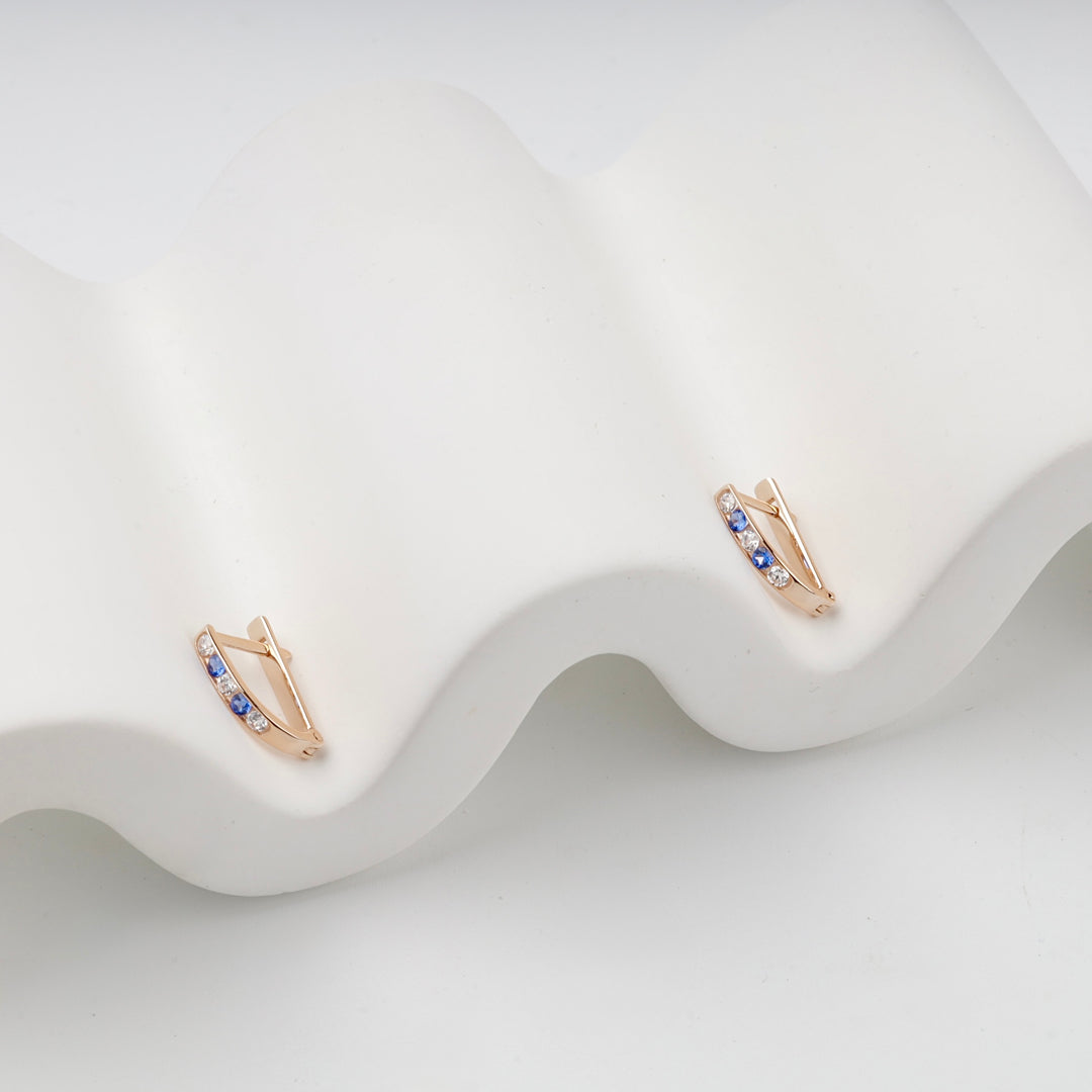Blue Cubic Zirconia Bar Earrings | 14K Rose Gold (585) — front view