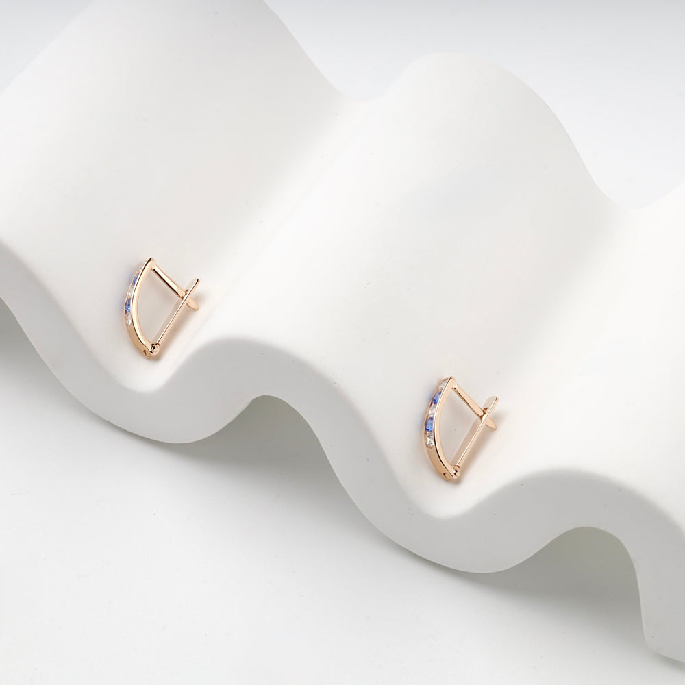 Blue Cubic Zirconia Bar Earrings | 14K Rose Gold (585) — angled view