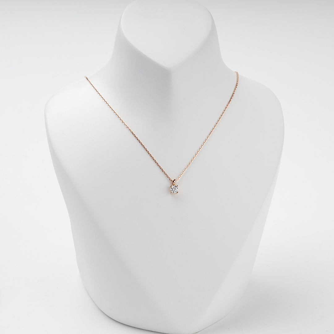 Solitaire Cubic Zirconia Necklace | 14K Rose Gold (585) — angled view