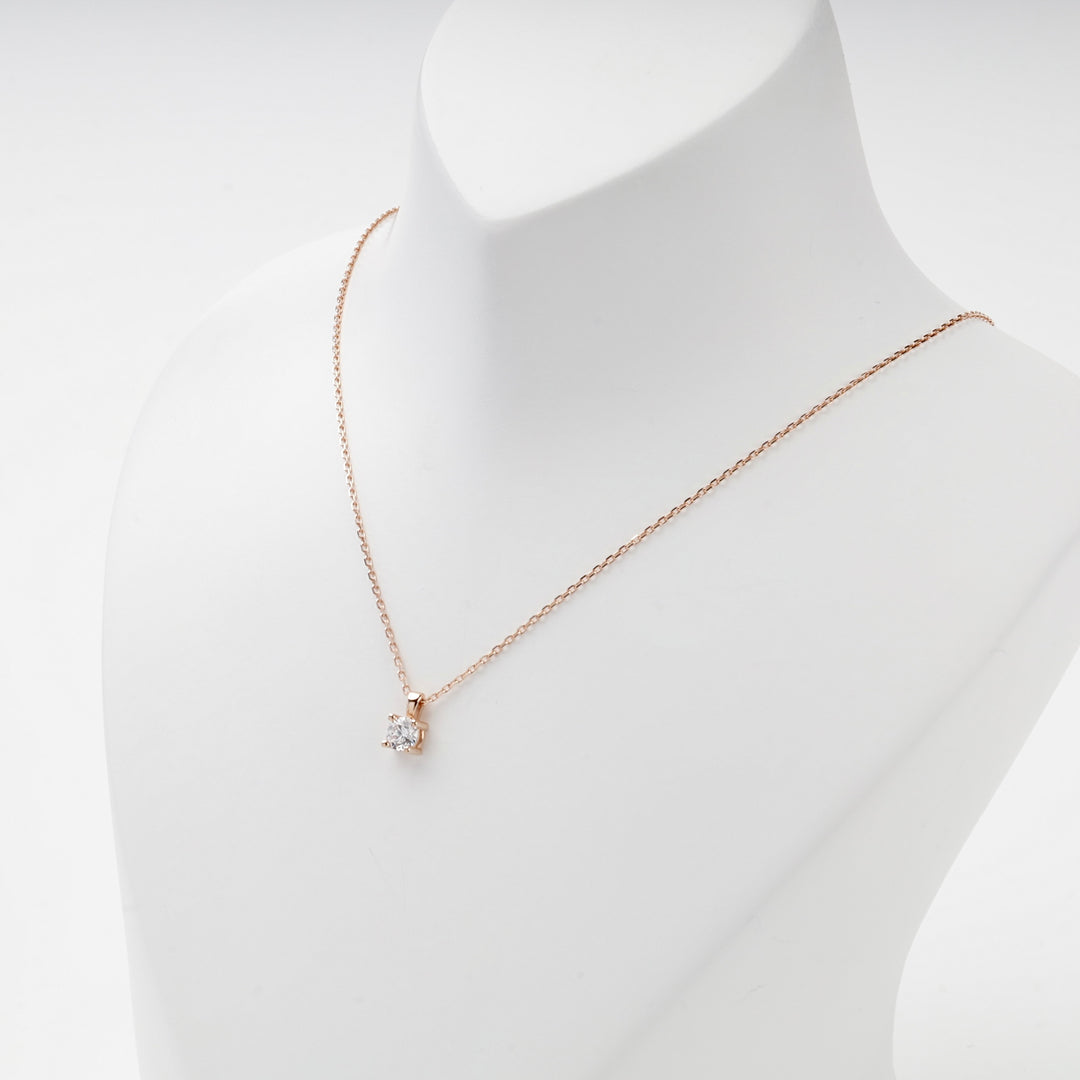 Solitaire Cubic Zirconia Necklace | 14K Rose Gold (585) — side view