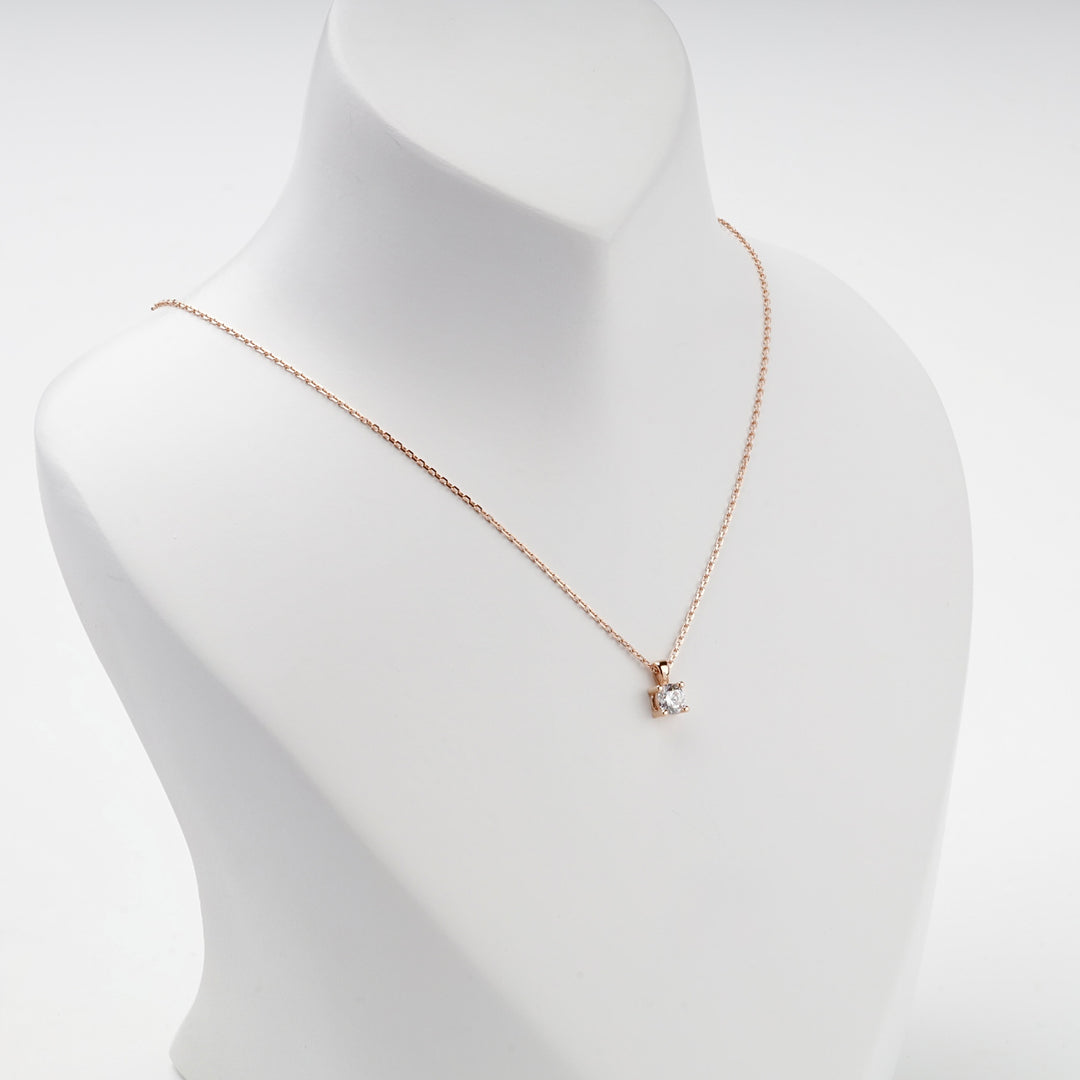 Solitaire Cubic Zirconia Necklace | 14K Rose Gold (585) — back view