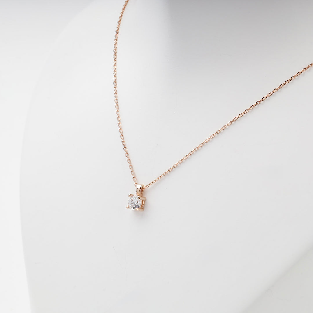 Solitaire Cubic Zirconia Necklace | 14K Rose Gold (585) — product tag