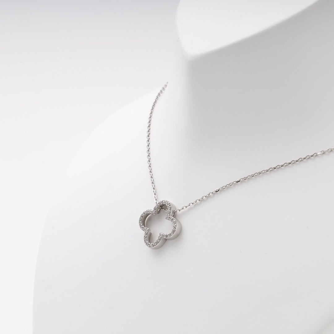 Silver 925 Open Clover Pendant Necklace with Cubic Zirconia | Ukrainian Jewelry