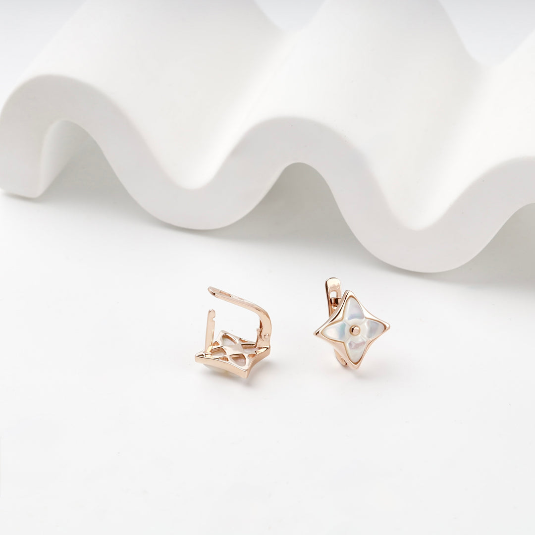 Rose gold star earrings with mother of pearl inlay