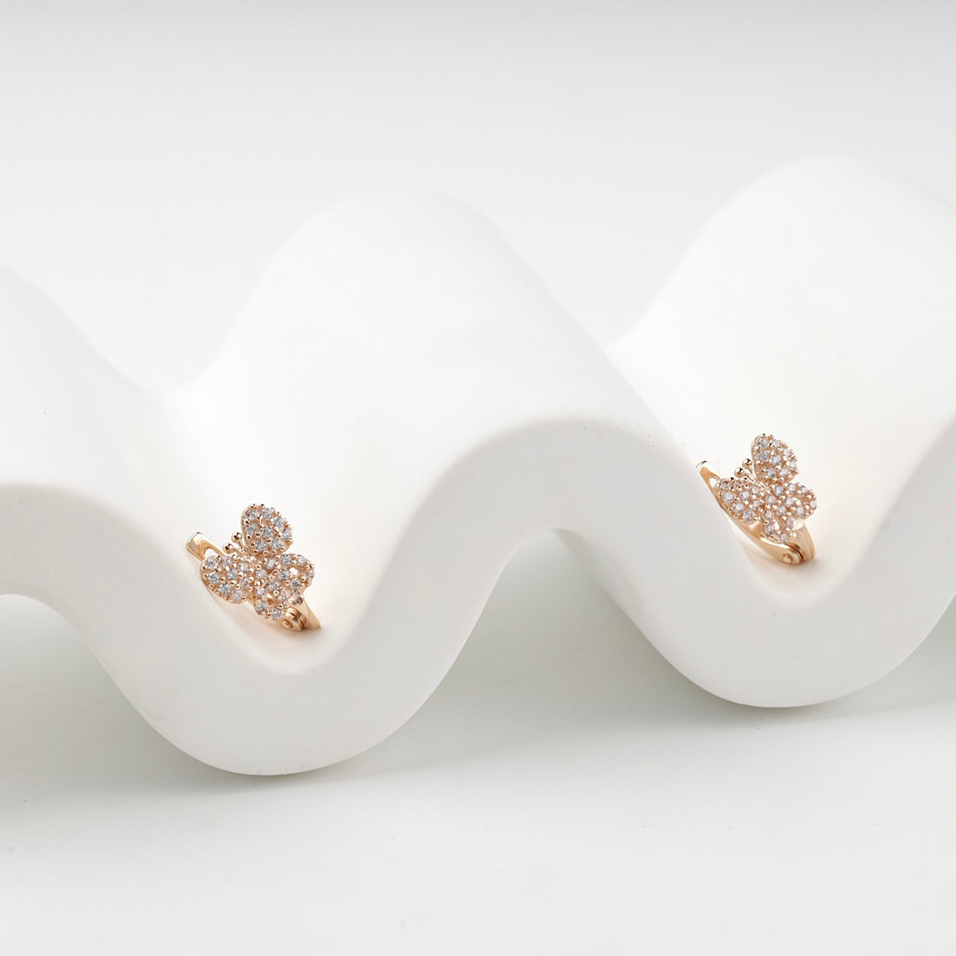 Butterfly Earrings with Cubic Zirconia | 14K Rose Gold (585) — front view