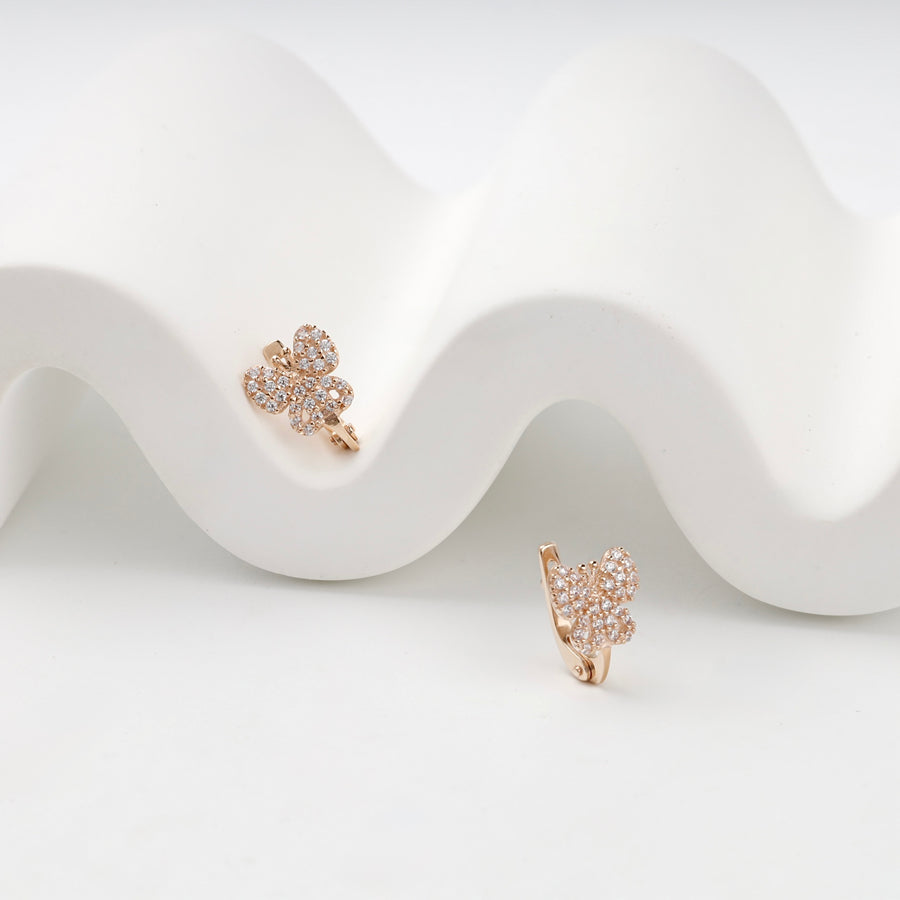 Butterfly Earrings with Cubic Zirconia | 14K Rose Gold (585) — angled view