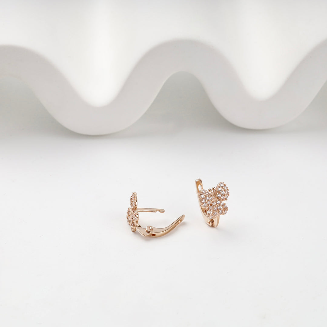 Butterfly Earrings with Cubic Zirconia | 14K Rose Gold (585) — side view