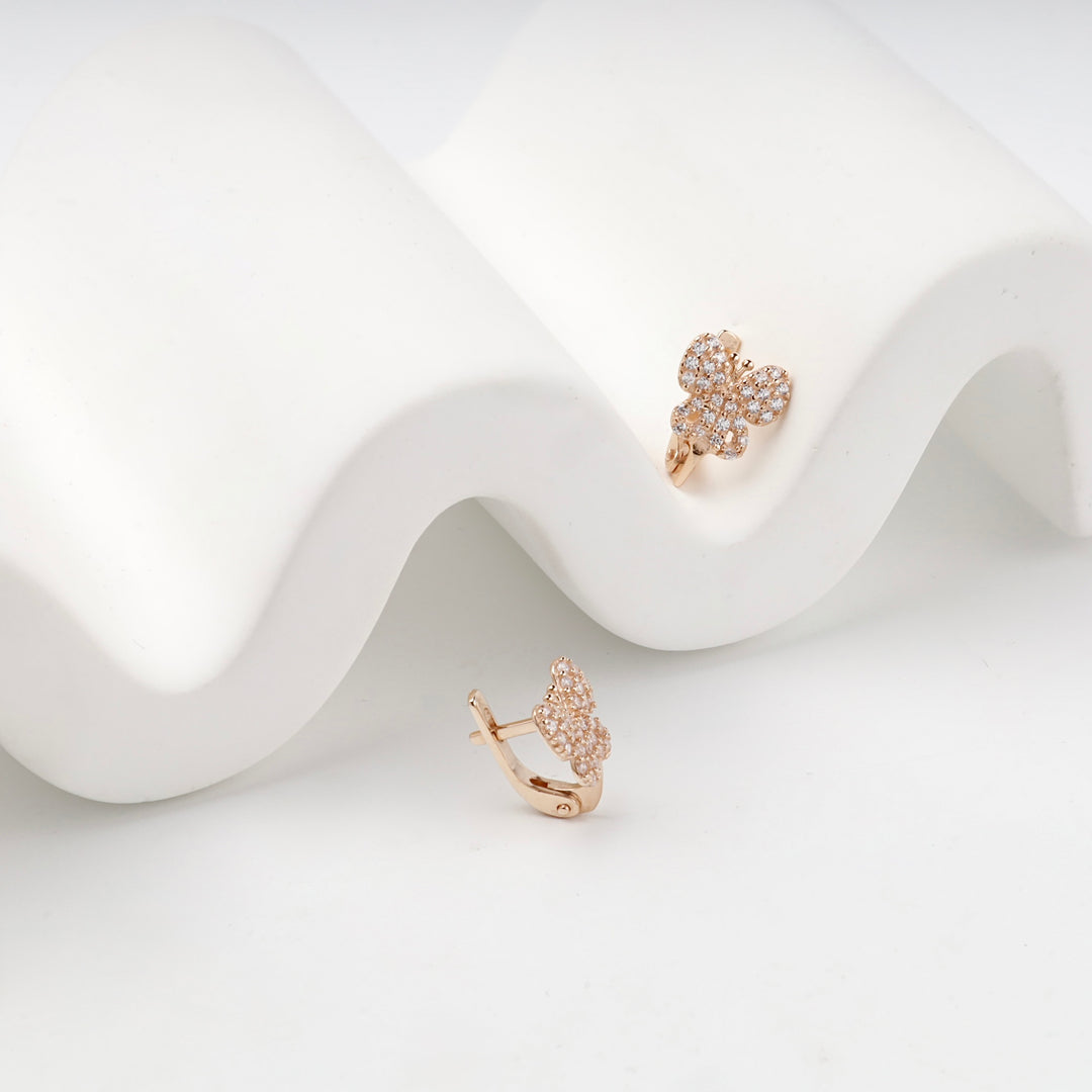 Butterfly Earrings with Cubic Zirconia | 14K Rose Gold (585) — back view