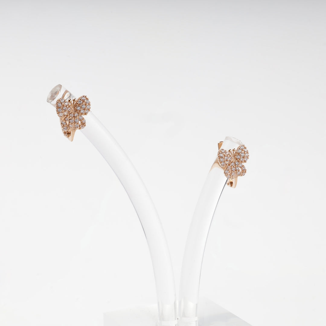 Butterfly Earrings with Cubic Zirconia | 14K Rose Gold (585) — detail view