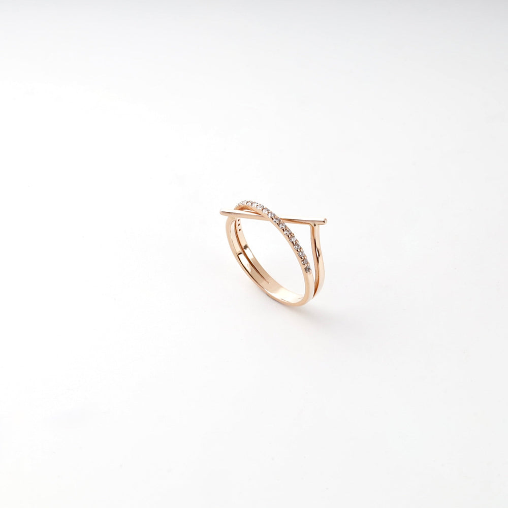 Rose Gold 14K (585) Cubic Zirconia Crossing Ring | Ukrainian Jewelry