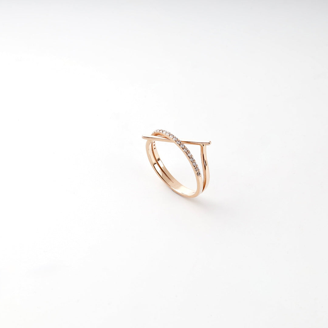 Rose Gold 14K (585) Cubic Zirconia Crossing Ring | Ukrainian Jewelry