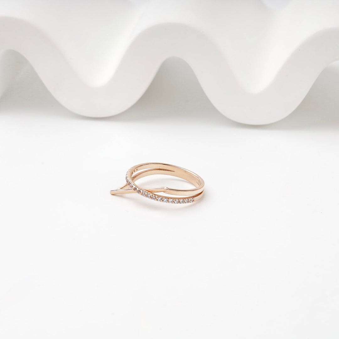 Rose Gold 14K (585) Cubic Zirconia Crossing Ring | Ukrainian Jewelry