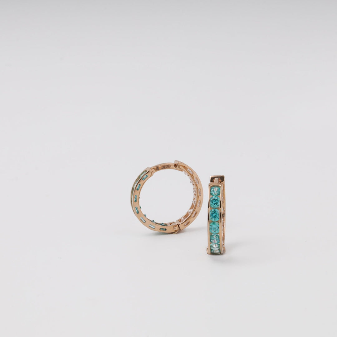 Rose Gold 14K (585) Mint and Clear Cubic Zirconia Huggie Earrings | Ukrainian Jewelry