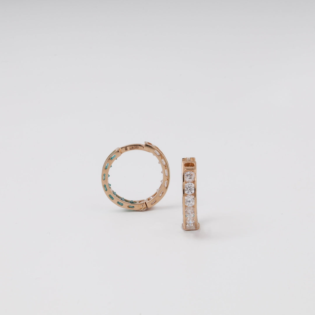Rose Gold 14K (585) Mint and Clear Cubic Zirconia Huggie Earrings | Ukrainian Jewelry