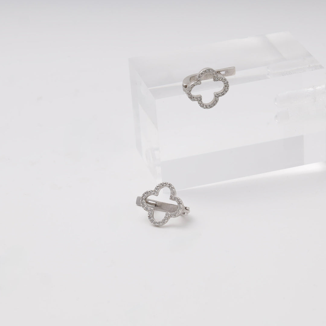 Silver 925 Clover Earrings with Cubic Zirconia | Ukrainian Jewelry