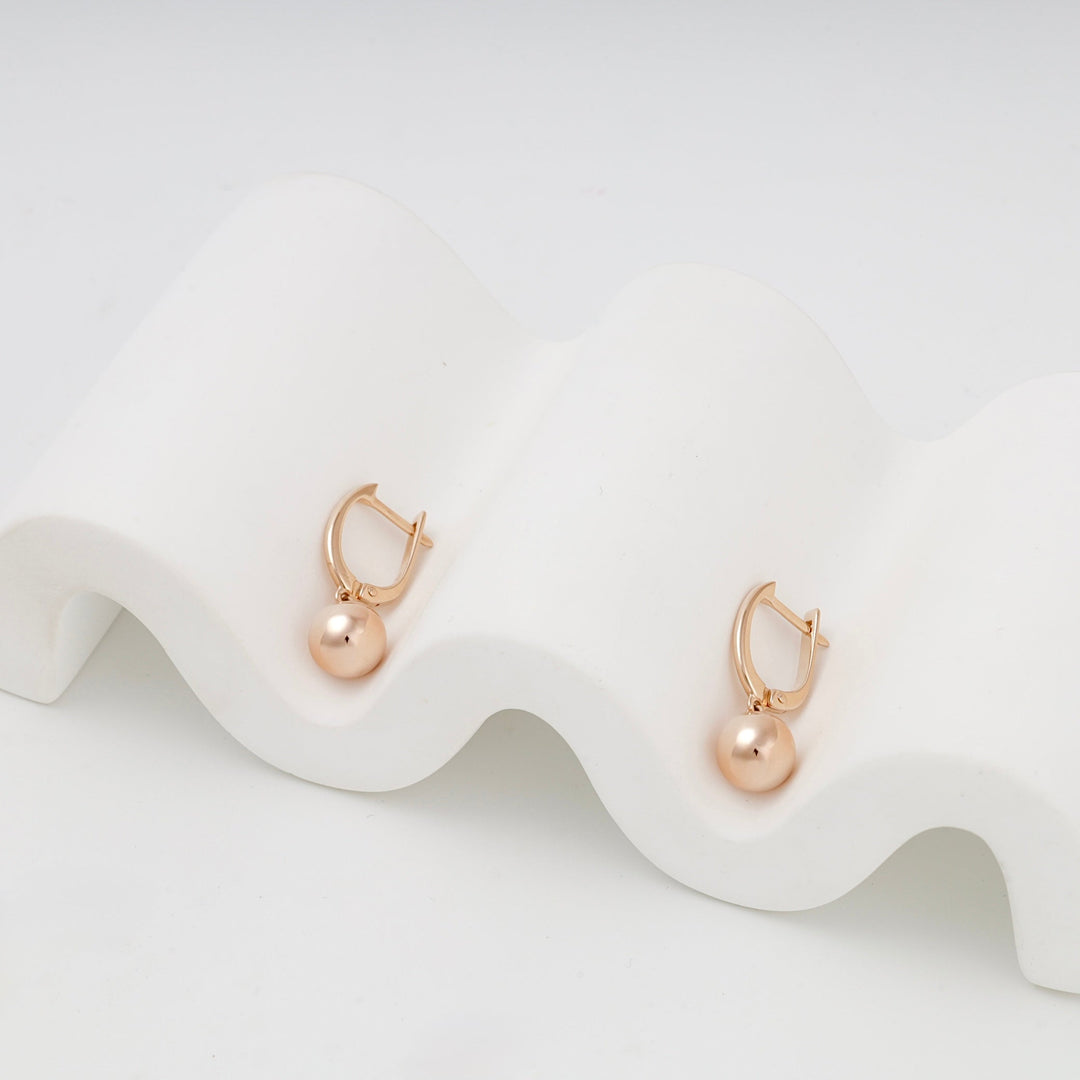 Rose Gold 14K (585) Polished Ball Drop Earrings | Ukrainian Jewelry