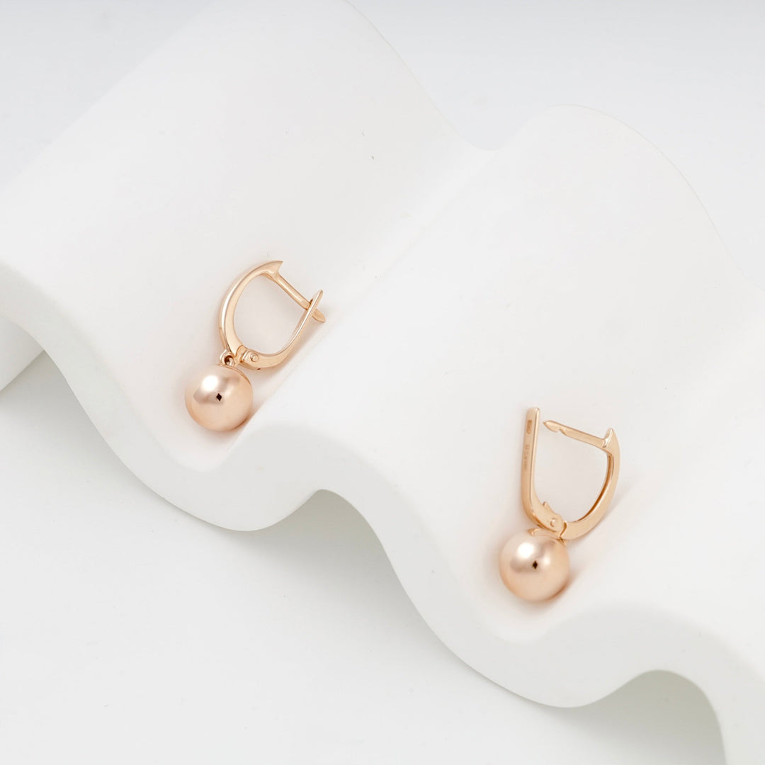 Rose Gold 14K (585) Polished Ball Drop Earrings | Ukrainian Jewelry